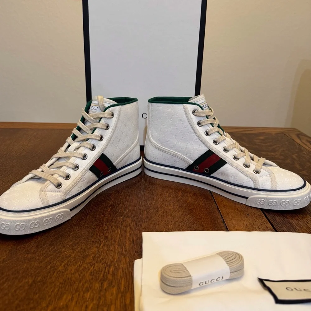 Authentic Women’s Gucci Tennis 1977 Mini GG High Tops White Canvas Sz 38 - Picture 14 of 16